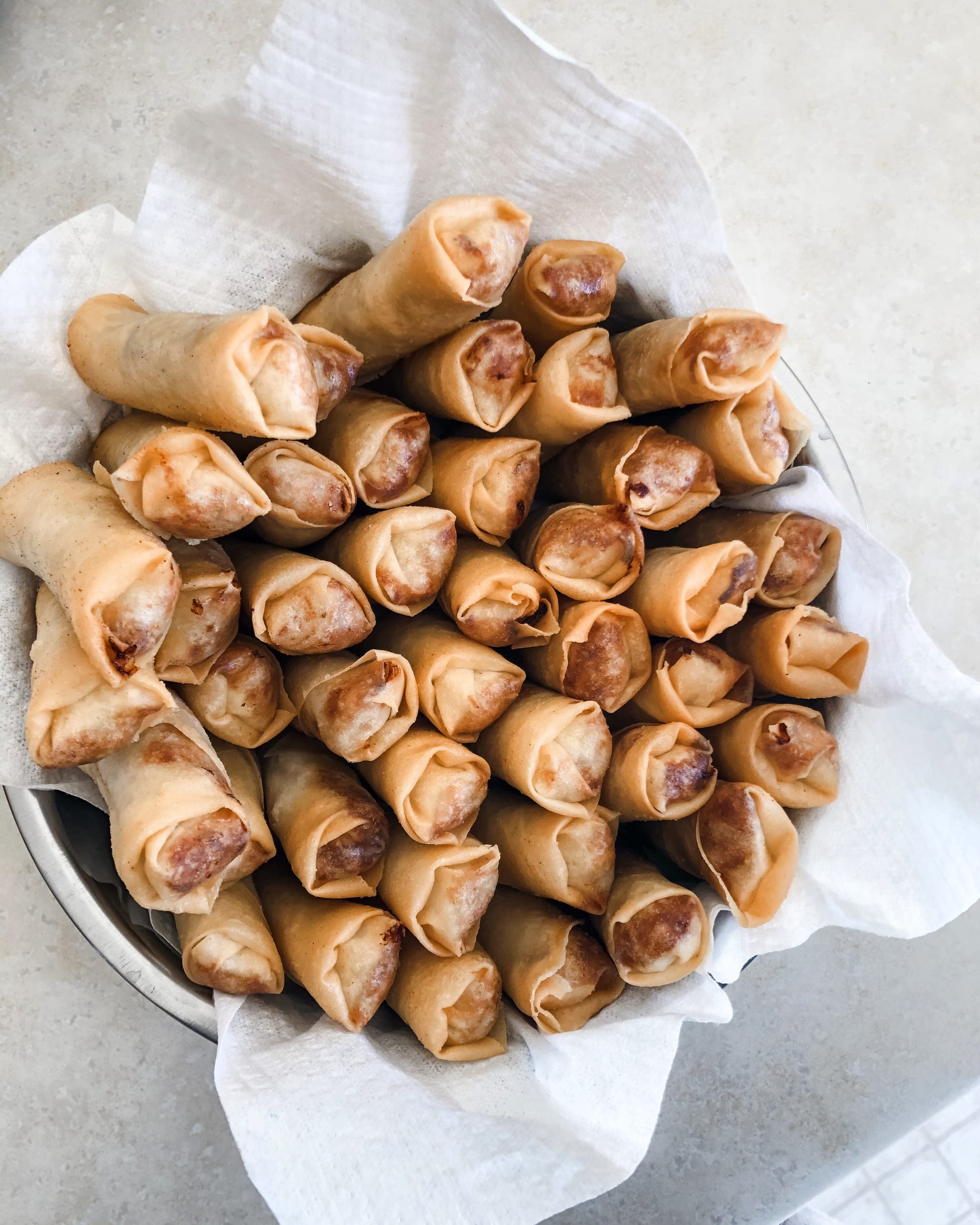 bowl of fried spring rolls